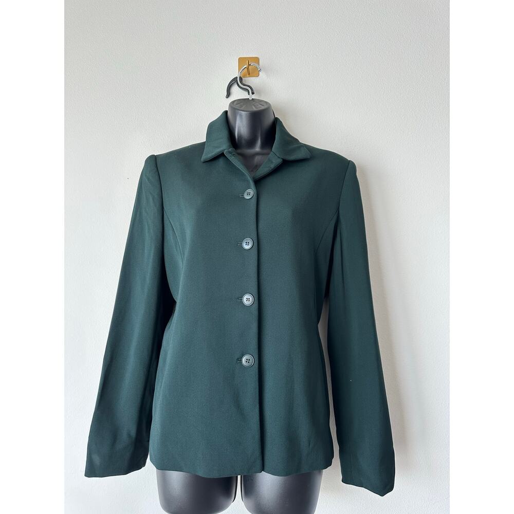 Vintage 90s Jones New York and Dark Green Wool Blazer Jacket Minimalist Size 8